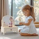 Navaris Kids Vanity Table - Makeup Desk for Girls and Boys - Childrens Wooden Play Dressing Table with Mirror - Toddler Toy Make Up Accessories Set for Children Age 3+ - Pale Pink