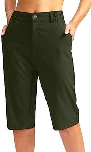 G Gradual Women's Long Hiking Cargo Shorts 13" Knee Length Lightweight Quick Dry Bermuda Shorts for Women with 5 Pockets, Olive, Medium