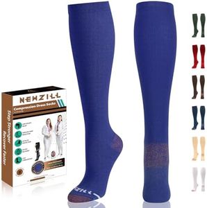 NEWZILL Copper Compression Dress Socks (15-20mmHg) for Men & Women, Cotton Rich Odor Control Best Stockings for Business Casual Running Medical Athletic Edema Diabetic Relief (S/M, Blurple)