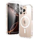 YIRSUR Magnetic Case for iPhone 16 Pro with 2 Pack Screen Protector and 2 Camera Lens Protector, [Compatible with Mag-Safe] PC Hard Soft TPU Shockproof Anti-Scratch Cover for iPhone 16 Pro Clear