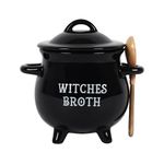 SJ TRADERS Witches Broth Cauldron Soup Bowl with Broom Spoon, 456g Bone China Cauldron Bowl, Soup Bowl with Lid, Unique Gifts for Your Loved Ones on Halloween