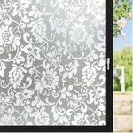 MOCOCO Premium Privacy Window Film Vinyl Frosted Self Adhesive Glass Film Decorative Window Stickers for Home Office Bathroom Kitchen Living Room - White Flowers