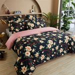 FADFAY Duvet Cover Black and Pink Floral Bedding Elegant Peony Farmhouse Bedding 800 Thread Count 100% Egyptian Cotton Comforter Cover Set with Hidden Zipper Closure, 3Pcs - King/California King Size