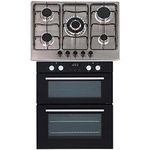 SIA 60cm Black Built Under Double Oven And 70cm 5 Burner Stainless Steel Gas Hob