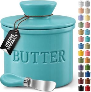 Priority Chef Large Butter Crock with Lid with Water Line, Ceramic French Butter Dish to Leave On Counter, Turquoise