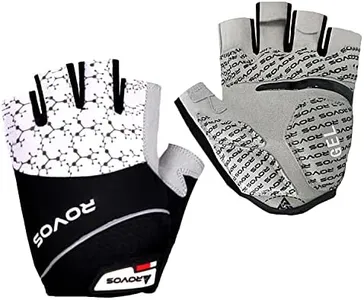 ROVOS Cycling Gloves Gel Men Bike Gloves Biking Gloves Half Finger Bicycle Gloves- Anti Slip Shock Absorbing 5mm Padded Breathable Mountain Bike Gloves for Women (White,Medium)