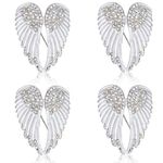 4pcs Women's Guardian Angel Wing Brooch Pins, Angel Wing Rhinestones Brooch Pin Set Cardigan Collar Clips Dress Shirt Brooch Clips for Women Girls Men(White)