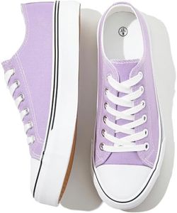 FRACORA Womens White Canvas Sneakers Low Top Lace Up Canvas Shoes Fashion Comfortable, Purple, 8 Women/6 Men