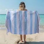 JEMIDI Hammam Towel - Lightweight Quick Dry Microfibre XL Big Towel for Adults - For Beach Sauna Travel or Picnic - Large Turkish Cotton Bath Towel - Blue
