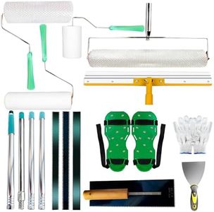 Spiked Roller for Self Leveling, Epoxy Roller Kit with Spiked Roller with Splash Guard Spike Shoes, Paint Roller, Trowel, Scraper, Leveling Rake & Extension Pole for Decoration and Concrete