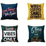 TheYaYaCafe Who Seeks Shall Find Motivational Quotes Printed Canvas Cotton Sofa Throw Cushion Covers (12X12 inches, Multicolour) -Set of 4