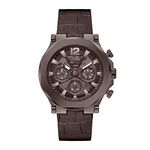 GUESS Edge Collection Multi-Function Mens Analog Brown Dial Coloured Quartz Leather Watch, Round Dial With 46mm Case Width - GW0492G2