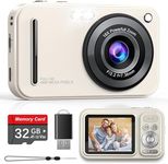 Digital Camera, Autofocus 1080P 48MP Digital Camera for Kids with 16X Zoom Anti Shake, Compact Portable Small Point and Shoot Digital Cameras with 32GB Memory Card for Teens Boys Girls, Beige