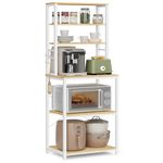 VASAGLE Kitchen Storage Rack, Coffee Bar, Baker’s Rack, Total 6 Shelves and 6 Hooks, for Microwave, Steel Frame, Industrial, 40 x 60 x 167 cm, Oak Colour and White KKS024W09