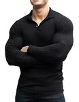 COOFANDY Long Sleeve Muscle Tee Shirts Slim Fit Stretch Polo Shirts for Men Black