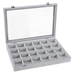 Emibele Jewelry Organizer, 24 Grids with Lid Necklace Pendant Organizer Watch Storage Rings Earrings Bracelet Organizer Tray Showcase Display Velvet Stackable Jewelry Storage, Grey