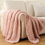 Bunnikins & Clover Pink Chenille Chunky Knit Throw Blanket for Couch, Classic Cable Knit Crochet Blanket for Home Decor, 50"x60"