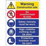 V Safety 6C018BC-R Multi Hazard Site Safety High Viz Warning Sign - Portrait - 300mm x 400mm - 1mm Rigid Plastic, Black/Blue/Red/Yellow