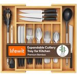 Lifewit Cutlery Drawer Organiser, Expandable Utensil Tray for Kitchen, Bamboo Silverware and Flatware Holder, Wood Adjustable Storage for Spoons Forks Knives, Large, Natural