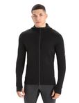 Icebreaker Merino Quantum III Zip Up Hoodie for Men, 100% Merino Wool, Long Sleeve Men’s Zip-Up Sweater with Zippered Pockets, Thumb Loops - Athletic Sweatshirt, Black, Large