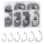 UCEC Fishing Hooks, 100pcs/box Offset Wide Gap 2X Strong Worm Hooks Senko Bait Jig Fish Hooks for Bass Trout Saltwater Freshwater Size:#1 1/0 2/0 3/0 4/0 5/0