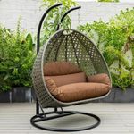 OMCCO 2 Seater Hanging Swing Chair with Polyster Red Cushion with Stand for Kid's & Adults, Home, Balcony, Indoor, Outdoor, Garden(Beige Rattan & Red Cushion)