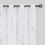 FMFUNCTEX Linen Semi Sheer Curtains, White and Silver Curtains 63 Inches Long for Bedroom, Tree Branch Pattern Print Drapes for Living Room, Light Filtering Grommet Window Curtains 2 Panels W50 x L63