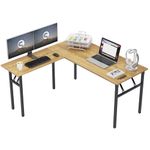 Need 55in× 55in L Shaped Desk Computer Desk, Foldable L Desk Corner Desk L Shape Gaming Desk Work Desk Home Office Workstation, Teak&Black, AC11-140BB-S-CA