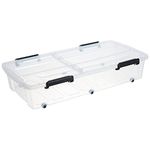 GLOBE1 - 52 Litre Large Underbed Plastic Storage Box Multipurpose Dustproof Stackable Storage Box with Lid & Wheels | Transparent Container Color (L*W*H - 87cm*44cm*17cm)