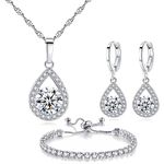 kai bao city Necklace Pendant and Earrings Cubic Zirconia Bangle Set Crystal Silver Fashion Adjustable Chain Jewelry for Women Teen Girls Wife Party Prom Engagement Wedding Gifts, Metal, No Gemstone