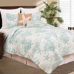 C&F Home Ocean Treasures Coastal Blue Starfish Sand Dollar Coral Beach House Condo King 3 Piece Reversible Quilt Coverlet Set King 3 Piece Set Ocean Treasures