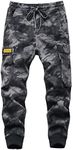 TLAENSON Boys Camo Cargo Jogger Pants Kids Drawstring Elastic Waist Jogging Pants Youth Cotton Twill Pant Grey Camouflage Size 160 12-13 Years