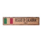 Reggio DI Calabria Italy Vintage Aluminum Street Sign Italian Flag City Country Road Rustic Metal tin Wall Gift | Indoor/Outdoor | 24" Wide