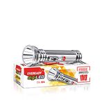 Eveready Jeevansathi DL64 | 0.75W LED Torch with Classic & Retro Touch | Powered by 2 x D Battery | Super Bright White LED | Flasher Function | Strong & Durable Brass Body | 6 Month Warranty | Silver