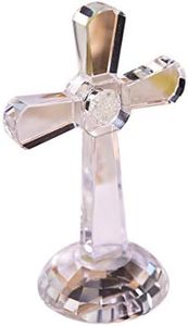 QFkris Cross Standing Crystal Decorative Cross 7" Tabletop Crosses for Home Decor Glass Cross Ornaments for Table Shelf