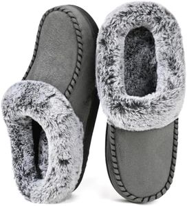 ULTRAIDEAS Women's Warm Microsuede Casual Slippers with Memory Foam, Fur Lined House Shoes with Non-Slip Rubber Sole for Indoor & Outdoor, Dark Grey, 7-8