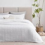 EXQ Home Quilt Set Full/Queen Size White 3 Piece,Lightweight Soft Coverlet Modern Style Stitched Quilt Pattern Bedspread Set(1 Quilt,2 Pillow Shams)