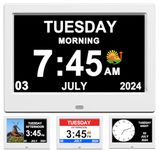 TIMEMOON (NO power adpater) Alarm Clock with Day and Date for Elderly 7inch Digital Calendar Photo Frame- Auto Dimmable Display 15 Alarm Options with Non-Abbreviated Day & Month