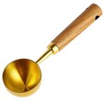 CheBuono Coffee Scoop for Ground Coffee,Coffee Beans and Tea,10g Measuringn Spoon Gold-Retro Stainless Steel Coffee Spoon with Nature Walnut Handle(Free Hemp Rope and Cloth Bag)