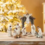 Glitzhome 11Pcs Ivory Resin Nativity Figurines Set for Christmas Indoor Holy Family with Angel Nativity Sets Scene Collectible Figures Christmas Table Statue Ornaments Church Wedding Gifts 8" x 20.75"