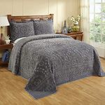 Better Trends 100% Cotton Chenille Bedspreads Queen Size, Rio Collection Floral Design Bed Cover in Gray - Tufted Cotton Bedspreads, Lightweight Bedspreads & Coverlets