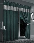 Olivia Rocco Diamante Blackout Eyelet Curtains With Tie Backs Black Out Thermal Ring Top Curtain Pair Window Dressing, 90" (Width) x 90" (Drop) Emerald Green