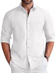 COOFANDY Men's Long Sleeve Button Down Shirt Wrinkle Free Untucked Dress Shirt Casual Denim Shirt, White, Large