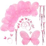 Butterfly Craze Girls' Fairy Wings with Wands and Headbands - Pack of 6, Perfect as Birthday Party Favors or Supplies, (Pink)