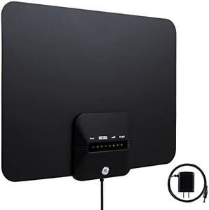 GE Ultra Edge Amplified HD Digital TV Antenna, Long Range Smart TV Antenna, Supports 4K 1080P HD Smart TV VHF UHF, Amplifier Signal Booster with Signal Finder, 10ft Coax HDTV Cable/AC Adapter, 58403