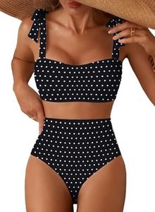 Herseas Women's Black Polka Dots Bikini Sets High Waisted Bathing Suit XL