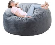 WhatsBedding Memory Foam Filled Bean Bag Chair for Adults with Removable & Machine Washable Durable Luxurious Velvet Cover,Medium 3 ft, Gray, Solid