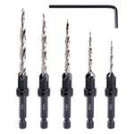 Wood Countersink Drill Bit Set, Newdeli 5Pcs Countersink Drill Bit #4、6、8、10、12, Tapered Drill Bits with 1/4" Hex Shank Quick Change and Allen Wrench, Counter Sinker Drill Bit Set