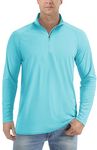 TACVASEN Camping Shirts for Men Long Sleeve Sun Protection Shirts Quick Dry Shirts for Hiking Running Lightweight Breathable Workout Tops Lake Blue L