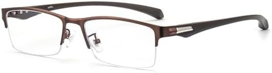 ANRRI Blue Light Eyeglasses Men Computer Glasses UV Block Metal Frame Rectangle Semi-Rimless Men Women, brown, M